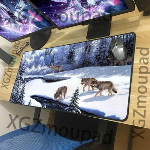 XGZ Anime Snowfield Forest HD Custom Large Mouse Pad Black Lock Edge Animal Wolf Computer Keyboard Desk Mat Rubber Non-slip Xxl