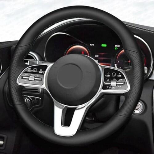 Car Steering Wheel Cover DIY Non-slip Black Genuine Leather For Mercedes Benz A Class 2019-2020 GLC GLB 2020 CLS 2018-2020