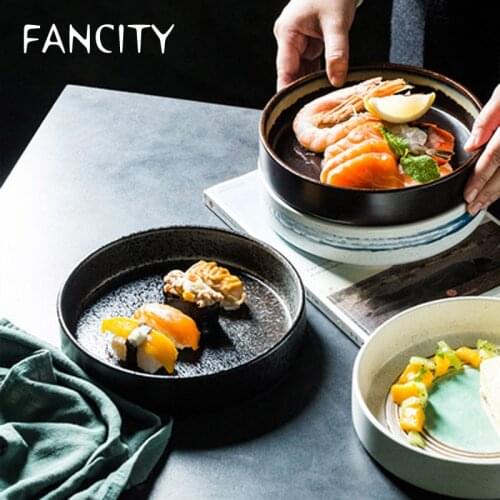 FANCITY Simple Western Food Plate Ceramic Plate Deep Plate Dish Flat Plate Rice Plate Breakfast Plate Pastry Plate Restaurant
