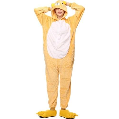 Kigurumi Yellow Rilakkuma Bear Pajamas Animal Party Cosplay Costume Flannel Onesies Game Cartoon Animal Sleepwear