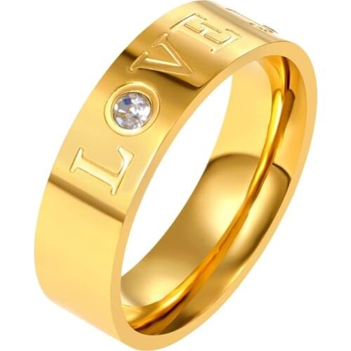 JOVO LOVE Gold Color Rhinestone Rings Men Women Lovers Ring For Fashion Jewelry Gift