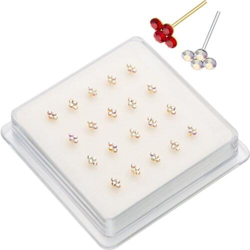 20Pcs/setLot Of 925 Sterling Silver Crystal Nose Bone Stud Nose Rings Fashion Indian Nose Piercing Body Jewelry Nariz Aros Plata