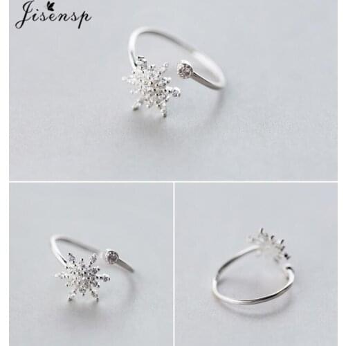 Jisensp Winter Style Simple Creative Snowflake Finger Ring Real 925 Sterling Silver Ring Fine Jewelry for Women Girls Party Gift