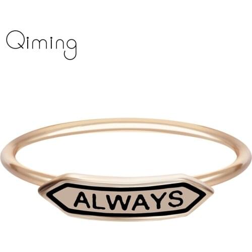 Tiny Always Geometric Gold Ring Vintage Hip Hop Style Letter Printed Unique Design for Women Graduate Gift Simple Rings