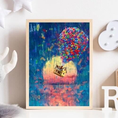 Flying House Canvas Art Prints Impressionism Poster Balloon House Oil Painting Canvas Wall Pictures Kids Room Decor