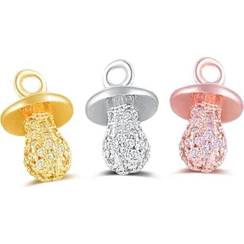 Jewelry Making Supply Copper CZ Rhinestone Cute Pacifier Dangle Pendant Fit Original Pando Bracelet Charm For Women DIY Findings