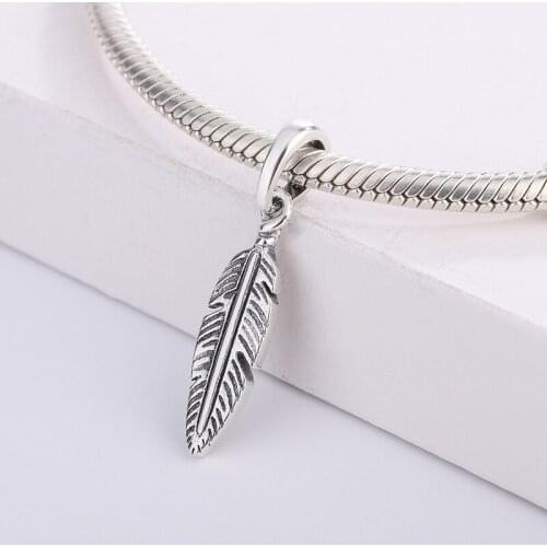 Fashion For Pandora Gift 925 Sterling Silver Feather Silver Pendants Charm Bracelet Necklace DIY Jewelry Making