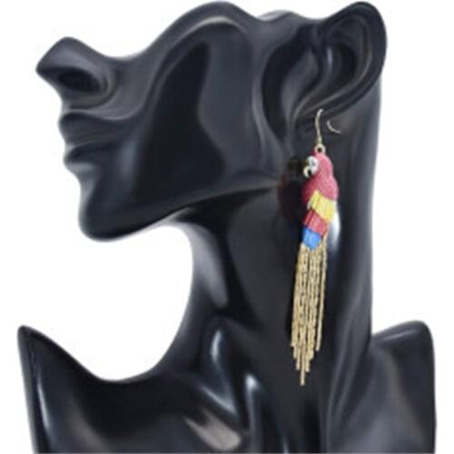 Fashion Color Parrot Earring Metal Chain Tassel Long Animal Earrings For Women Street Shooting Show Trend Earrings Jewelry