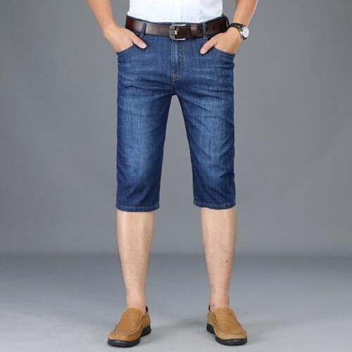 Mens denim shorts, mens cropped trousers, summer thin section, slim youth shorts, seven-point pants, breeches, casual summer