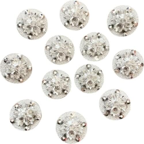 New DIY 80pcs 12mm AB Round Resin Flatback Rhinestone Flower Wedding Applique Ornaments Craft Silver SF118*2