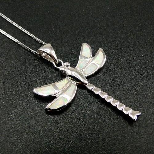 Fire Opal Dragonfly Pendant Necklace in 925 Sterling Silver Womens Pendant Necklace For Gift