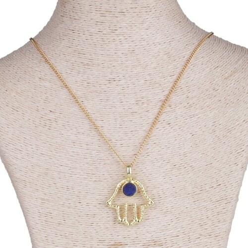 New Design Trendy Jewelry Metal Gold-plating Natural Druzy Stone Palm Pendant Necklace For Women Anniversary Gift Bijoux