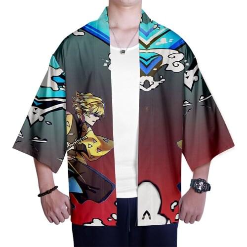 Popular ghost blade 3D kimono fashion Japanese kimono casual seven-point sleeve cardigan summer comfortable purple Demon Slayer