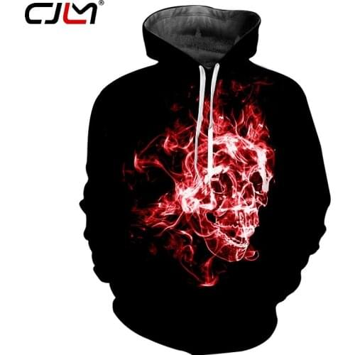 CJLM Black Casual High Street Rock Man Hoodies Mens 3D Full Printed New Flame Skulls Trend Hip Hop Pullover