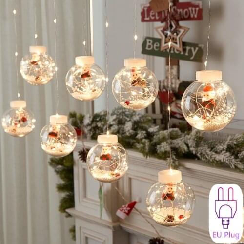 Christmas Lights Decor Christmas Ball Garland Curtain Led Fairy Lights Christmas Decorations for Home 2021 Navidad New Year 2022