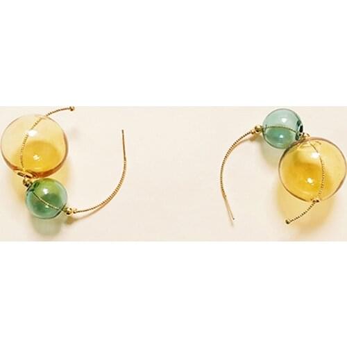 Fresh Handmade Glass Ball Hoop Earrings For Women 2020 Original Yellow Green Bubble Chic Earrings Jewelry Earings Femme Bijoux