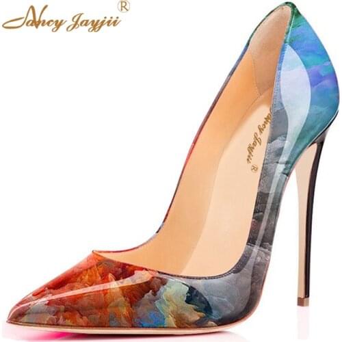 Romyed Watercolor Mirrored Women Genuine Leather Pumps Pointed Toe High Heels Party Woman Christian Shoes 8 10 12CM Nancyjayjii