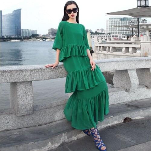 Spring/Summer 2016 Loose Cake Multicolor Socialite Length Elegant Dress Ladies Plus Size 3XS-10XL Maxi Long Chiffon Dresses