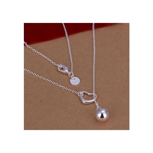 Factory price top quality Silver color & Stamped S925 open heart with solid ball pendant necklace women fine jewerly promotion