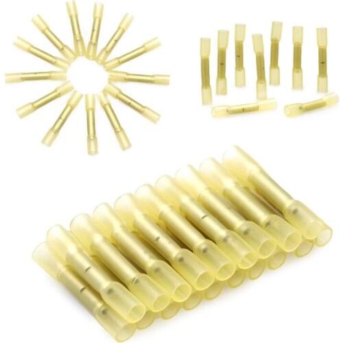 10/20Pcs AWG 26-22 Yellow Insulated Heat Shrink Butt Terminals Electrical Splice Wire Connector Cable Crimp Terminals Connectors
