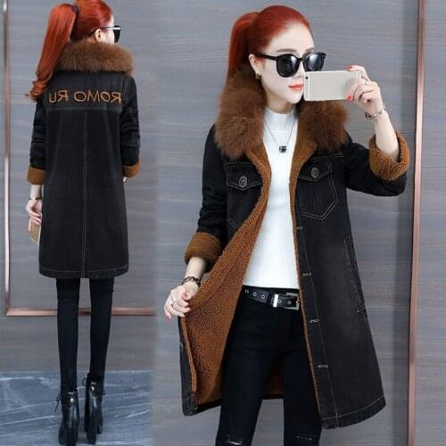 2021 New Women Denim Windbreaker Jacket Female Winter Mid-length Thicken Plus Fleece Cowboy Coat Women Plus Size 3XL Denim Coa