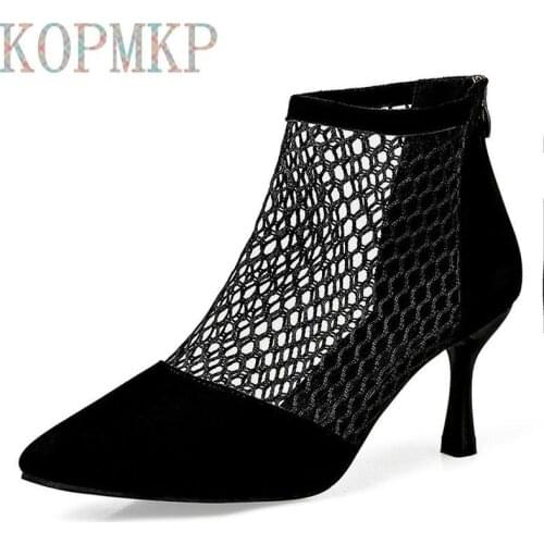 2020 Sexy Fashion Women Shoes Platform Pointed Toe Zipper Wedding Party Pumps Black Woman Zip High Heel Breathable Mesh Boots
