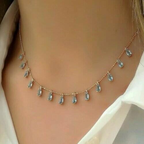 925 sterling silver Turkish handmade jewelry Aquamarine womens necklace