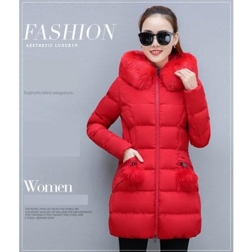 Womens winter 2018 new cotton dress womens winter 2018 new Korean style long down cotton jacket womens coat in hat 90108