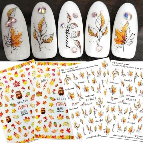 1PC Fall Leaf Flowers Line 3D Nail Sticker Mape Leaves Waves Pattern Decals Slider DIY Nail Art Decoration Wraps For Manicures