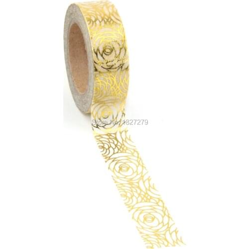 NEW 1X Flower Glitter Gold Foil 10M Paper Washi Tapes Flower Leaves Pattern Masking Tape for Adhesive Scrapbooking