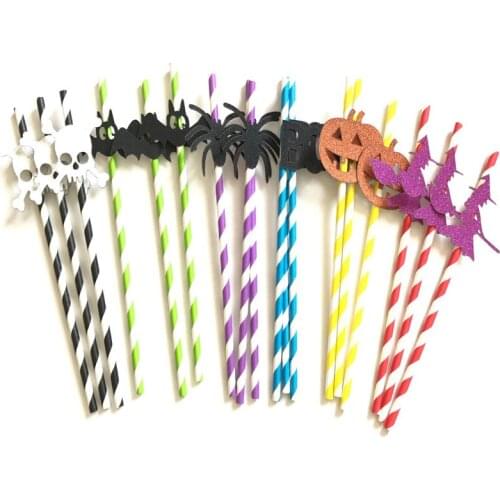 10 Pcs DIY Halloween Party Straws Eco-Friendly Degradable Disposable Pumpkin Paper Drinking Straws for House Dinner Decoration