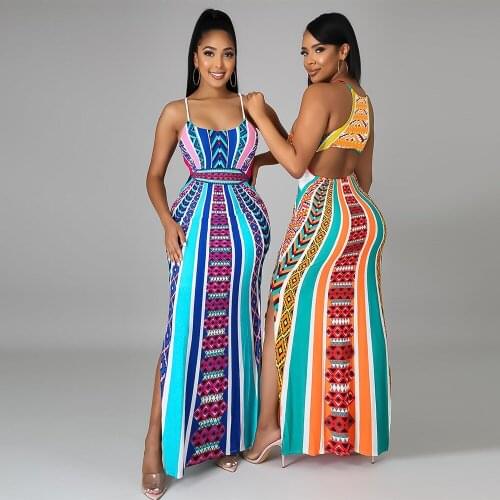 2021 Summer African Dresses For Women Print Abaya Ankara Dashiki Maxi Dress Sleeveless Elegant Ladies Boubou Africa Clothing