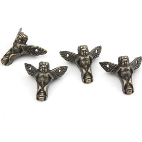 4Pcs Antique Bronze Angel Gift Box Wood Case Corner Protector Furniture Decor