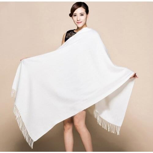 Winter New White 100% Soft Womens New Lengthen Tippet Fashion Fine Tassels Cashmere Pashima Long Shawl Scarfs Wrap Warm 120510