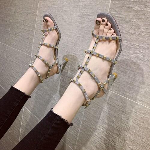 New Summer Ankle Rivet Buckle Fashion Womens Sandals High Heels Women Wedding Shoes Female Sexy Party Shoes