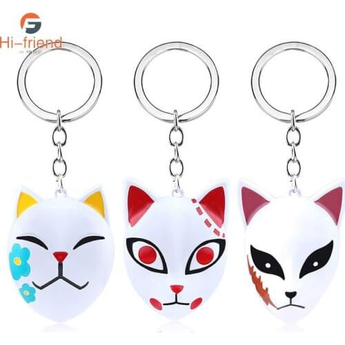 Anime Demon Slayer Fox Mask Keychain Sabito Metal Enamel Mask Key Ring for Women Man Party Gift Casual Jewelry