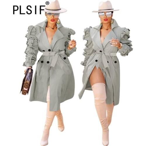 Brand Fashion Street Sexy Women Clothes Tops Ruched Long Sleeve Chic Elegant Trench Lady Outdoor Coats