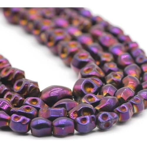 Skull Head Purple Hematite Natural Stone Spacer Loose Beads For Jewelry Making Handmade DIY Bracelets Necklace 4x6/6x8/8x10MM