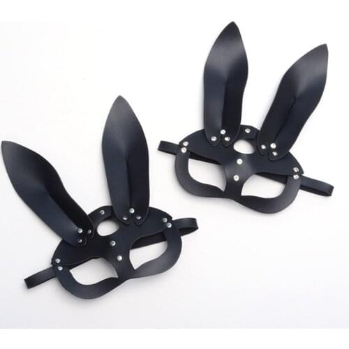 Black Women Sexy Rabbit Ears Mask Cute Bunny Long Ears Bondage Mask Halloween Masquerade Party Cosplay Costume Prop