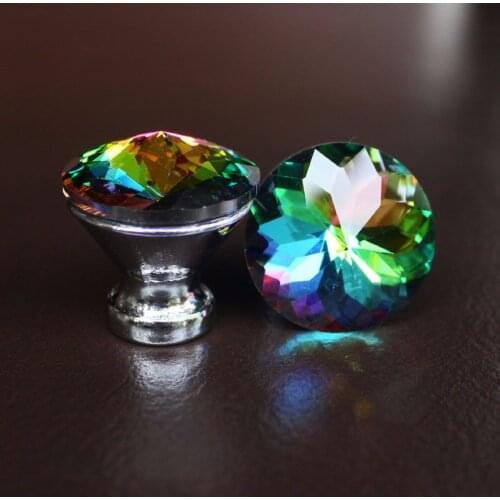 Door Handle Diamond Shape Design Colorful Crystal Glass Knobs Cupboard Drawer Pull Kitchen Cabinet Wardrobe Handles
