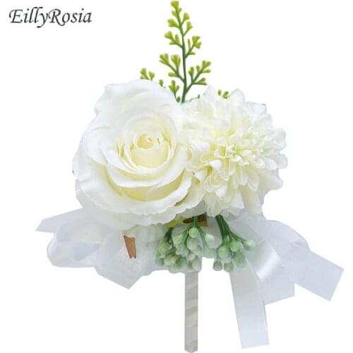 EillyRosia Wedding Prom Corsage Ceremony Flower Brooch Wedding Boutonnieres Groom Groomsmen Boutonniere Flowers 5 Colors