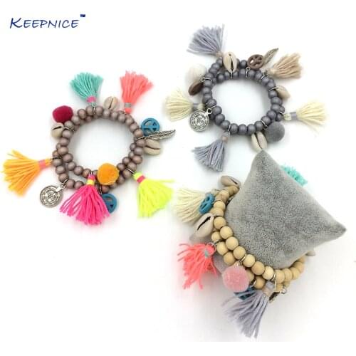 Bohemia ethnic jewelry friendship bracelet colorful tassel charms bracelets rosary beaded bangle Charm Seed Bead Bracelets