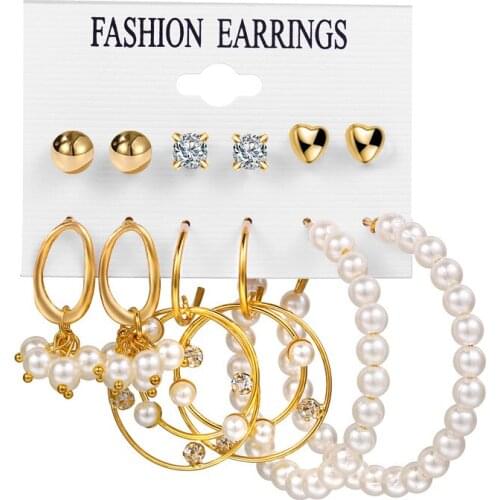 IF ME Fashion New Pearl Acrylic Drop Earrings Set for Women Gold Flower Pendant Crystal Dangle Earrings Brincos Jewelry 2020