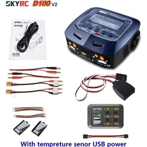 SKYRC D100 V2 Bluetooth intelligent Balance 2x100W Charger with USB Power tempreture senor for 1-6s Lipo Li-ion Battery