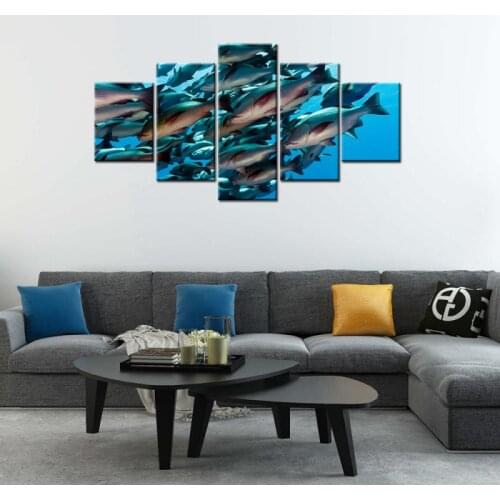 5pcs Canvas Painting Deep Ocean World Fish Group Picture HD Printing Poster Wall Art Frameless For Living Room Decoration