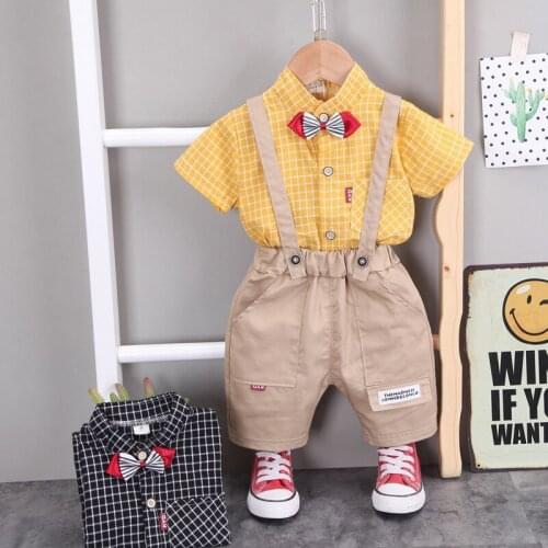 Baby Boy Summer Clothing Suit Baby Clothes Plaid Short-Sleeved Top + Shorts Home Service 2-Piece Set