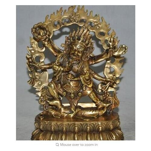 Copper Brass CHINESE crafts decoration 9" Tibet Buddhism bronze gilt 6 Arms Vajra Mahakala god Buddha Ganesha Statue