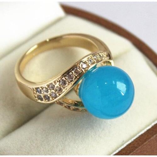 Cute ladys 18Knew with crystal decorated &12mm blue jades ring(#7 8 9 10)
