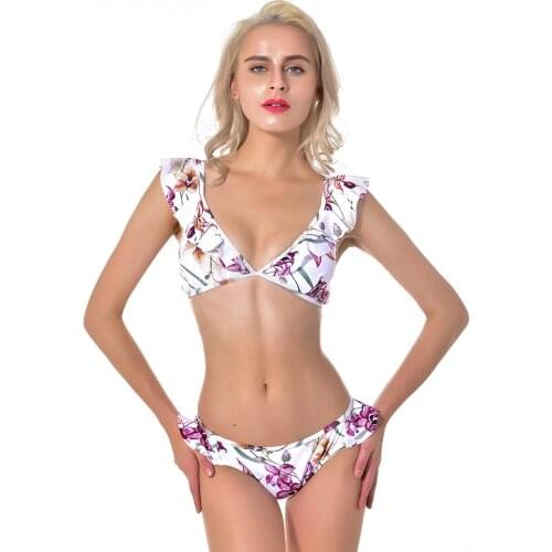 Multicolor ruffled bikini pushes up split swimsuit sexy beachwear sexy swimsuit swimsuit cover up