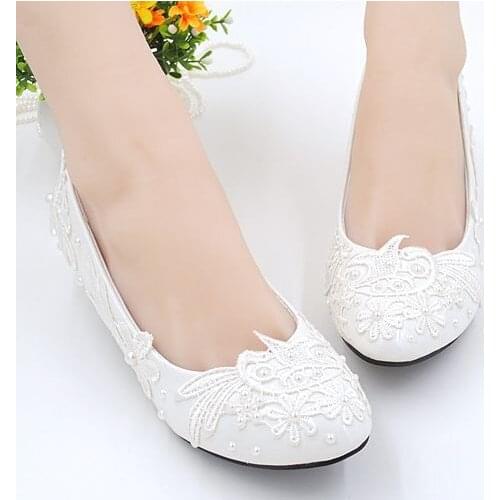 Fashion lace white wedding shoes for woman PR583 the low high heels handmade elegant bridal bridesmaid bridal shoe